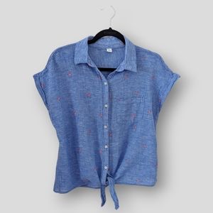 Old Navy Top | Relaxed button down short sleeves flamingo print front tie